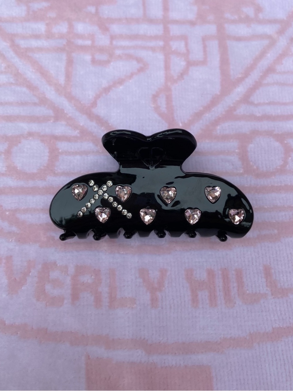 Black with Pink Hearts Claw Clip